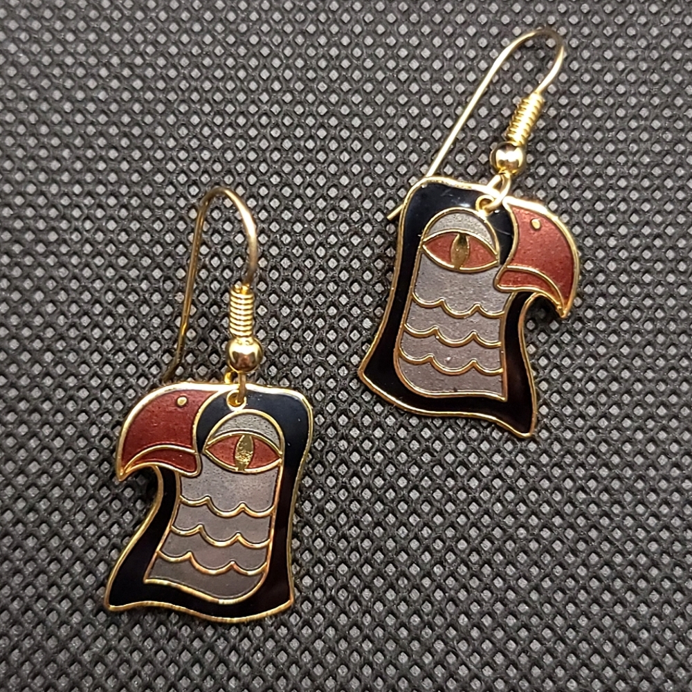 Vintage Cloisonne Bird Earrings | Samuel Huang Gold Filled Earwire